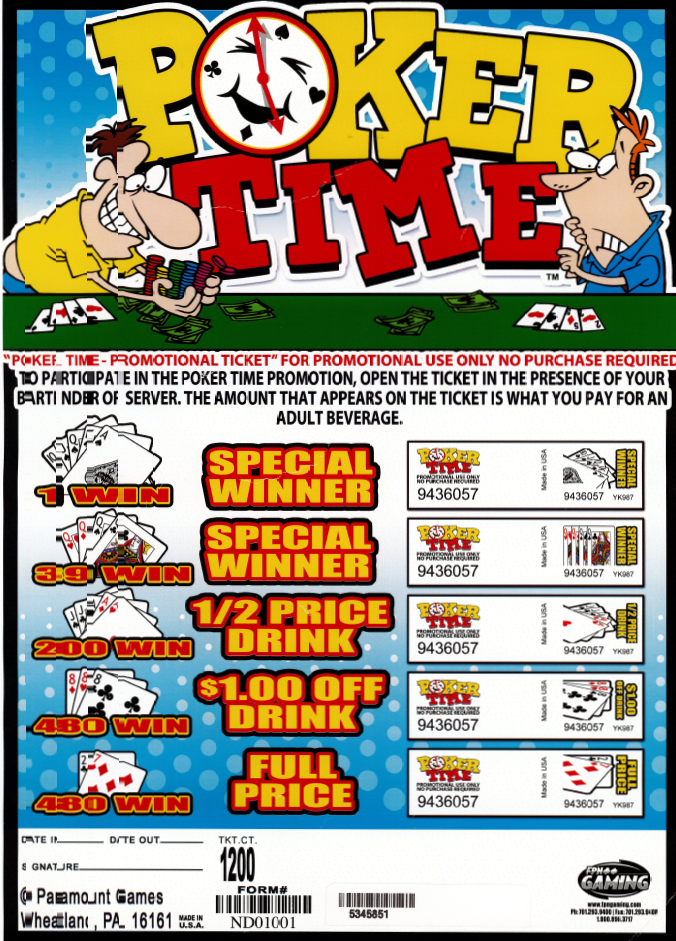 "Poker Time" - Drink Special Promotional Tickets