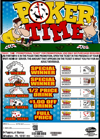 "Poker Time" - Drink Special Promotional Tickets